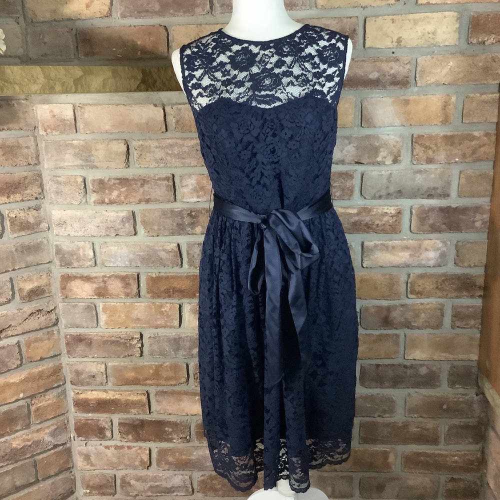 TEVOLIO Navy Blue Lace Sleeveless Dress